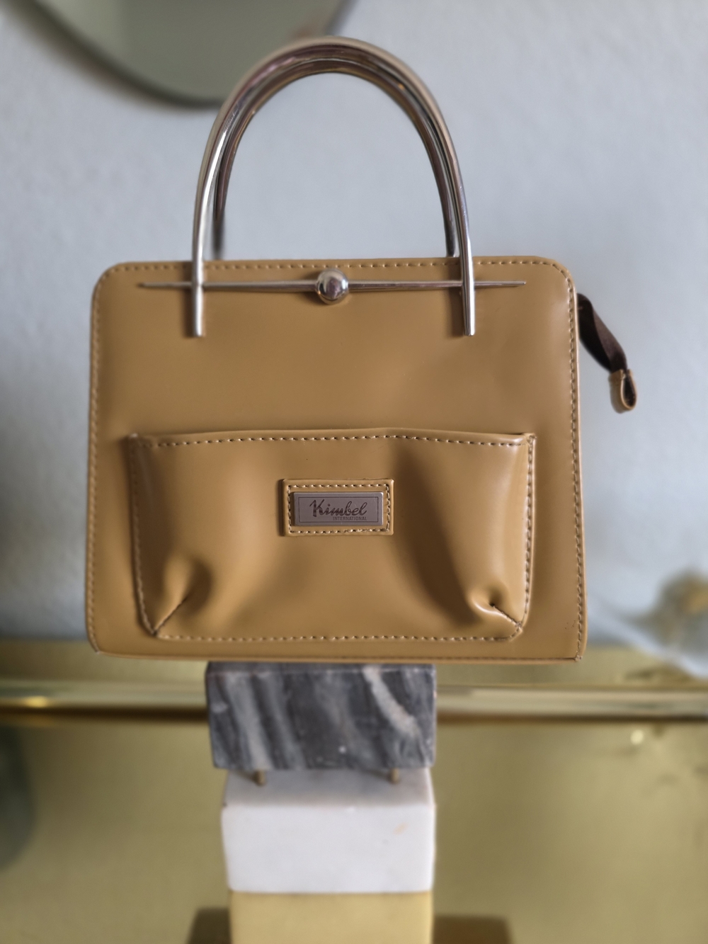 Tan Structured Top-Handle Handbag